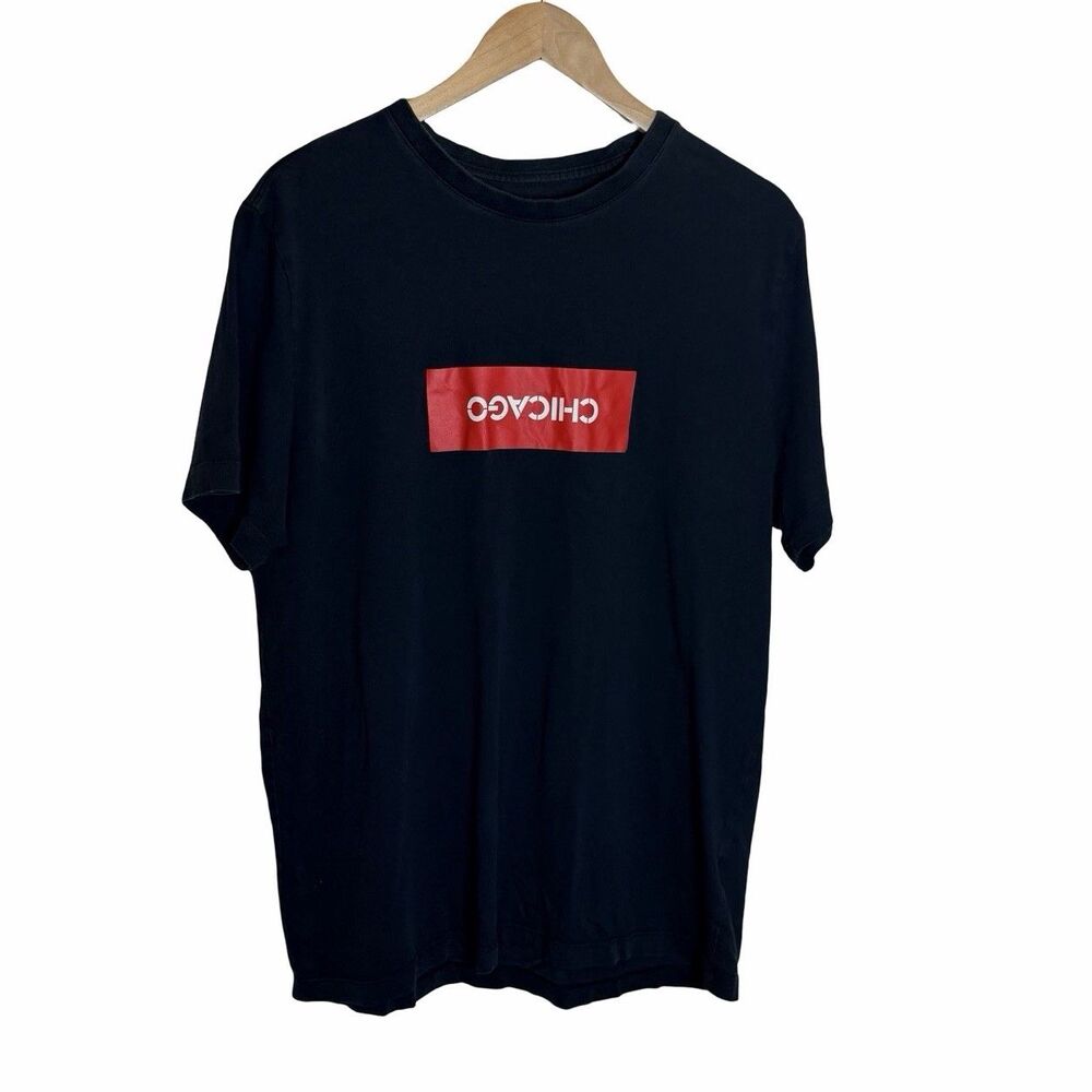 Air Jordan Chicago T-Shirt Men’s Sz XL Black Upside Down Box Logo Short Sleeve